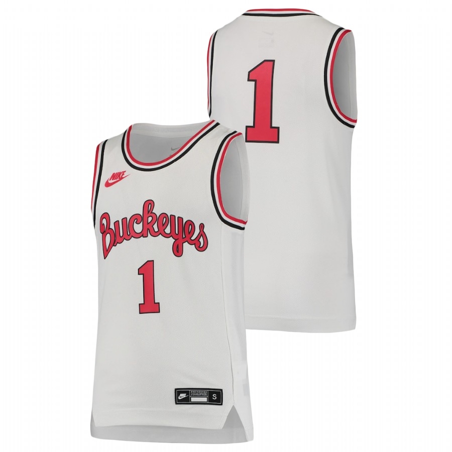 Ohio State Buckeyes Youth NCAA #1 White Throwback Replica College Basketball Jersey KRM3649JR